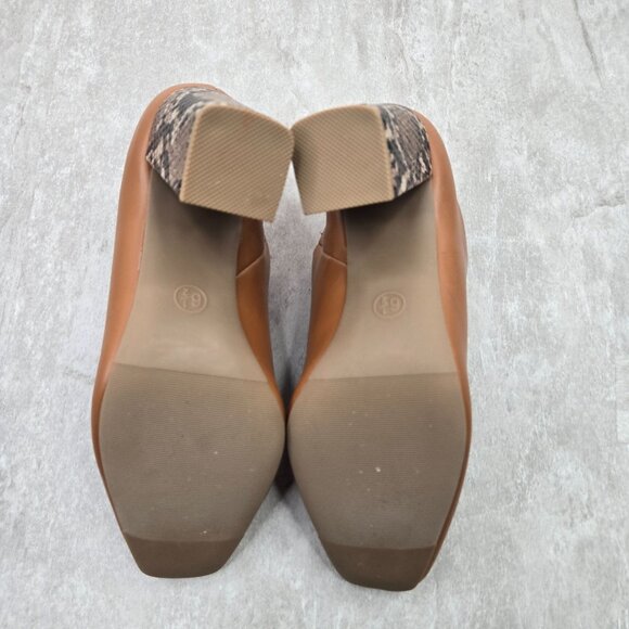 Square Toe Western Ankle Booties 6.5 Brown Block Heel Slip On Mule Shoe Boots - Picture 7 of 12